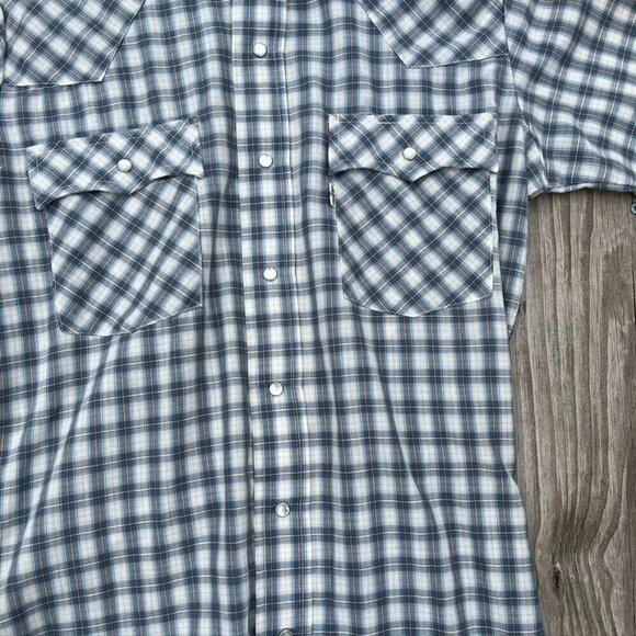 ** Vintage 1970s Levi's Pearl Snap Shirt Men's small Western Short Sleeve Plaid - Picture 3 of 11